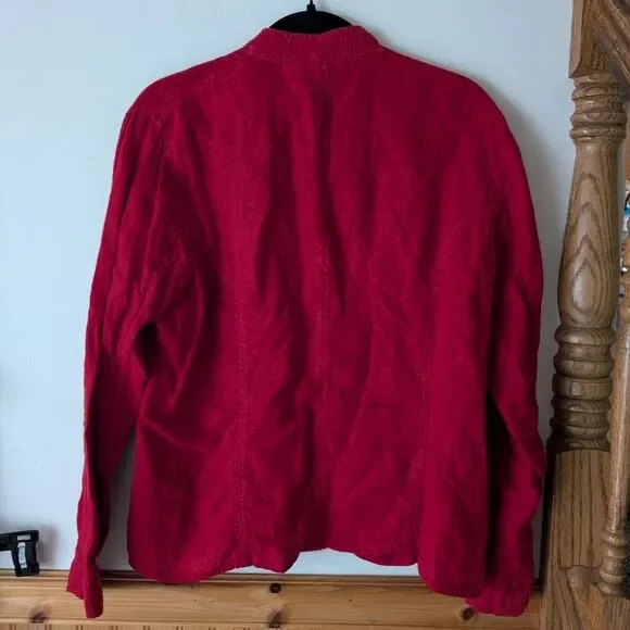 Chico's Red Linen‎ Jacket Button Up Size Large (2) - Picture 6 of 9